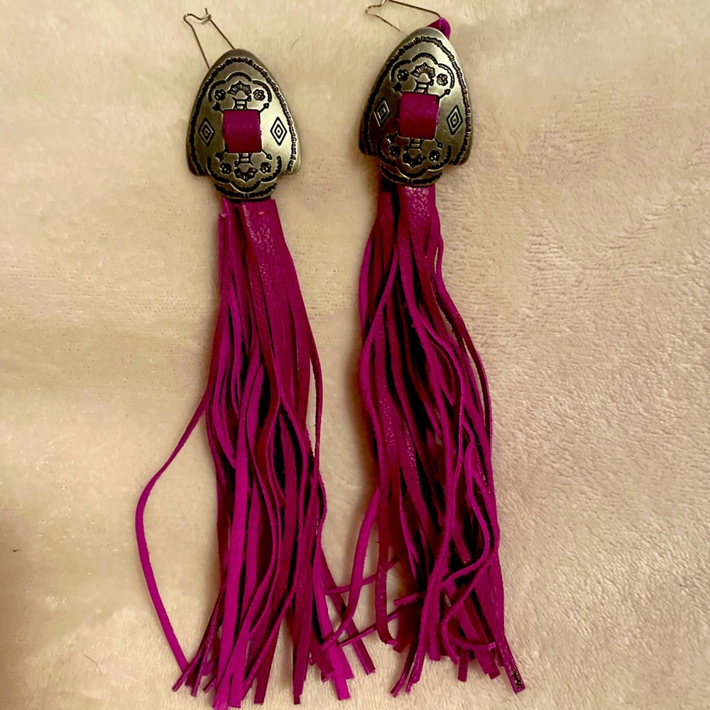 Purple/pink long western earrings handmade